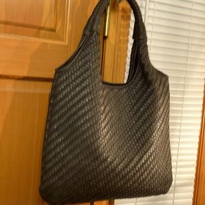 Banana Republic black synthetic leather purse. Basket weave texture.